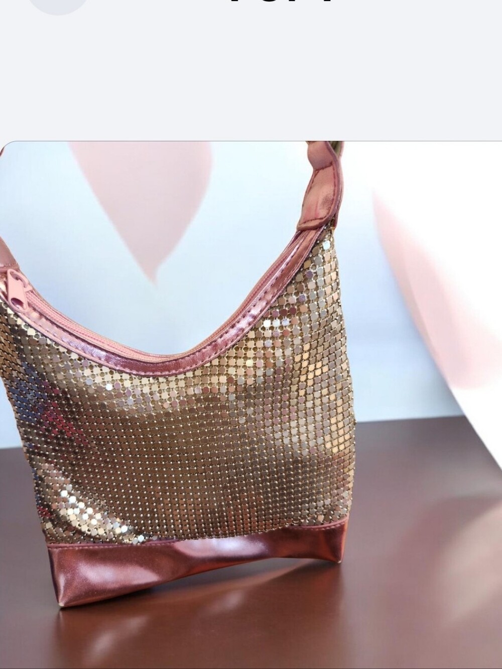 Metallic Rose Gold Sequin Shoulder Bag●NBNT
